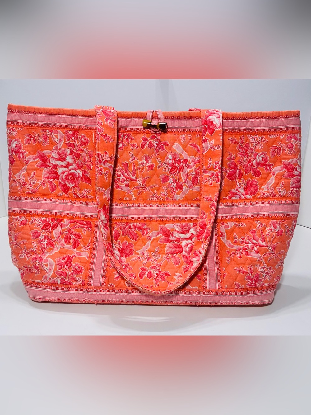 Y2K VTG Vera Bradley Hope Tic Tac Tote Bag Toggle Birds Floral Pink Coral 14x12